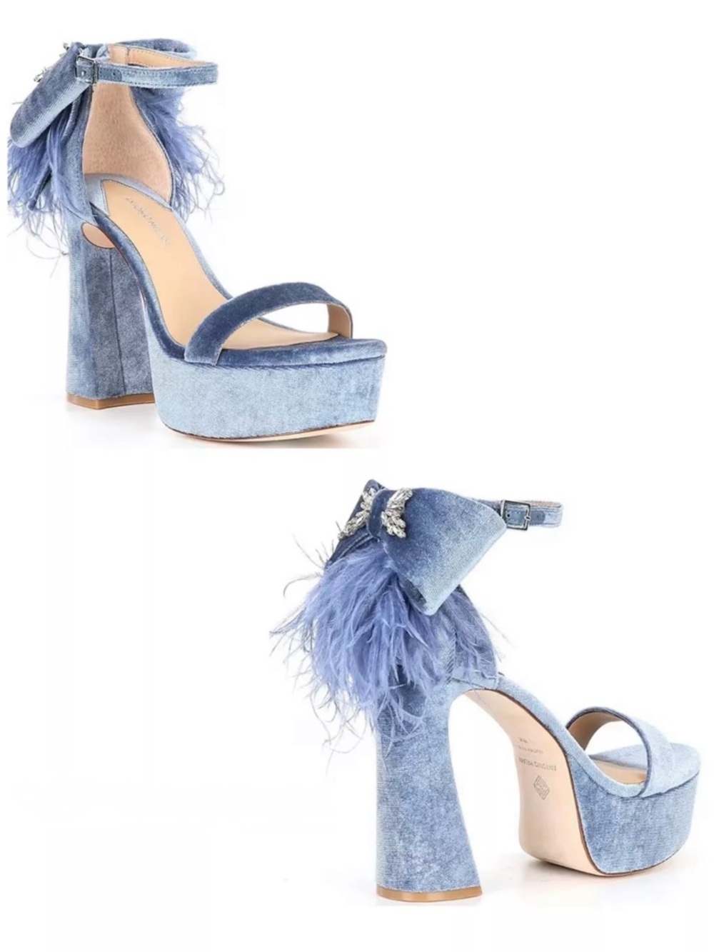 NWT Antonio Melani Janie Velvet Platform Dress Sandals in blue Sz 9,5 Defect